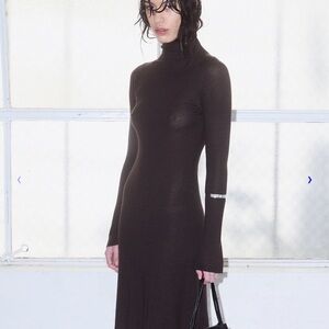 Permanent Vacation Dissolve Wool Dress- Brown